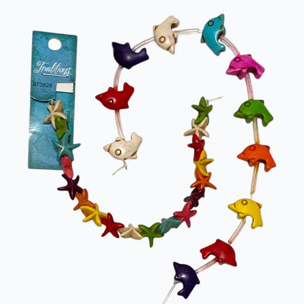 Colorful Dyed Stone Beads Sea Life Dolphin Starfish Fish Jewelry Making 10-13mm